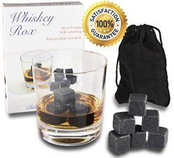 Whiskey Rox - Black Whiskey Stones Set Of 9 Natural Polished Black Granite Stone Reusable Scotch Rocks Premium Whisky Chilling Cubes Better Than Ice