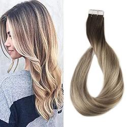 Full Shine 14 Inch Tape In Hair Extensions Human Hair Ombre Balayage Hair Color Dark Brown Roots Color 3 Fading To 8 And 22 R1506 00 Hair