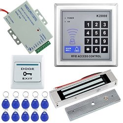 LIBO 125KHz RFID EM ID Keypad Stand-alone Door Access Control System Kit with 180kg/350lbs Electric Magnetic Lock Door Exit Release Button 10pcs RFID Keyfobs