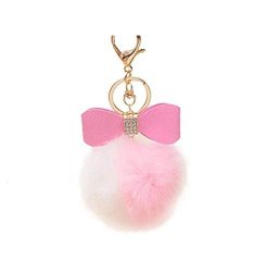 Dalino Fashion And Personality Two Color Artificial Plush Leather Ball Bowknot Charm Car Keychain Handbag Phone Key Ring White+pink