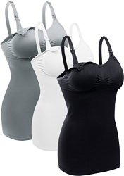 Womens Nursing Tank Tops Built In Bra For Breastfeeding Maternity Camisole Brasieres Color Black Grey White Size XL Pack Of 3