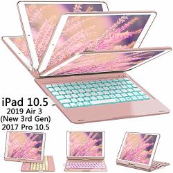 Ilebygo Ipad Pro 10.5 Keyboard Case With Pencil Holder For Ipad Pro 10.5 Inch 2017 IPAD Air 10.5 3RD Gen 2019 360 Rotatable Wireless Bluetooth Backlit auto