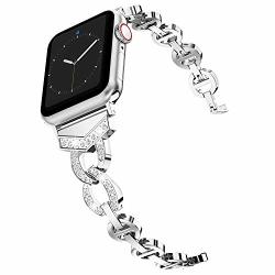 Wearlizer Silver Bands Compatible With Apple Watch Band 38MM 40MM Rhinestone Wristband Women Replacement Wrist Strap For Apple Watch Series 5 4 3 2 1-38MM 40MM Silver