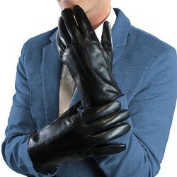 mens black leather touchscreen gloves