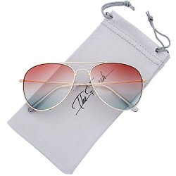 The Fresh Classic Large Metal Frame Oceanic Color Lens Aviator Sunglasses With Gift Box Gold Brown green