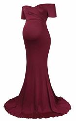 Molliya Maternity Long Dress Off Shoulder Elegant Fitted Gown Stretchy Maxi Photography Dress Wine Red