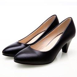 Yalnn Women's Leather Med Heels Shoes - Black 8