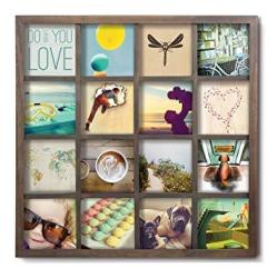 Umbra Gridart 4X4 Picture Frame Diy Gallery Style Multi Picture Photo Collage Frame Displays 16 Square 4 By 4 Inch Photos Illustrations Art Graphic Text & More Walnut