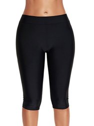 Zando Women's Knee Length Swim Rash Multipurpose Short Sport Capris Pants Swimsuit Bottom Black 2XL