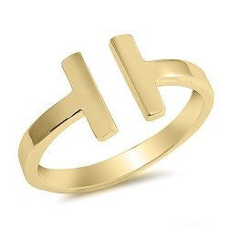Open Gold-tone Bar Gap Modern Stackable Ring 925 Sterling Silver Band Size 6