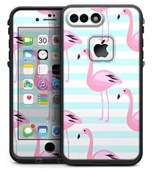 Pink Flamingos Over Blue Stripes - Gloss Skin Kit For The 5.5" Iphone 7 Plus Lifeproof Fre Case Design Skinz