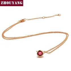 Top Quality Simple Style Crystal Pendant Necklace Rose Gold Color Fashion Jewelle... - Rose Gold Red