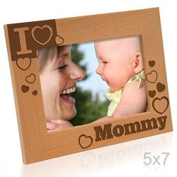 Kate Posh - I Love Mommy Engraved Natural Wood Picture Frame - I Heart Mommy Photo Frame Birthday Gifts Christmas Gift