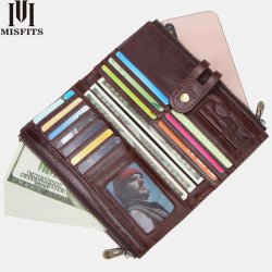 Men Faux Leather Vintage Long Wallet Phone Bag Card Holder Photo Pocket