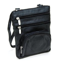 Small Genuine Leather Black Crossover Handbag With Adjustable Strap
