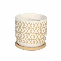 The Bridge Collection Sandy Diamond Pattern Ceramic Planter With Attached Saucer