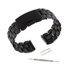 Kuxiu 22MM Stainless Steel Replacement Watch Band Strap For LG G R W100 W110 & Samsung Gear 2ND & Pebble Smartwatch Black Color + Tools