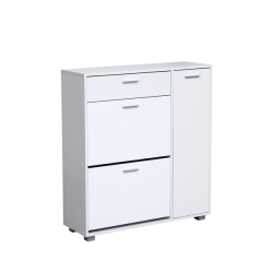 Storage Cabinet With Fold-out Shoe Rack And Drawer In White