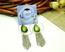 True Grace Accessories Green Stone Tassel Dangle Earrings