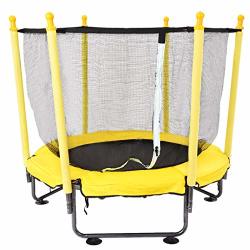 Aojian 50IN Kids MINI Trampoline With Safety Enclosure Net & Jumping Mat And Spring Cover Padding Indoor Outdoor Trampoline For Toddler Toy Great Gift Yellow