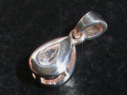 Solid Sterling Silver Pendant. White Teardrop Cubic Zirconia Stone