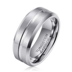 Men's Groove Silver Tungsten Ring OY-R-018 - 13