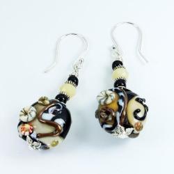 Earrings Murano Glass Beads Hand Made Fossil Sea