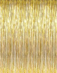 Trlyc 6X10FT Tinsel Foil Fringe Door Window Curtain Party Decoration Pack Of 2 Gold