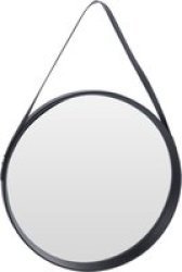 Round Mirror With Black Acrylic Frame And Vegan Leather Belt 510MM