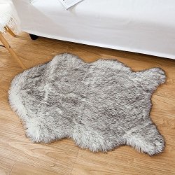 Ojia Deluxe Soft Faux Sheepskin Chair Cover Seat Pad Plain Shaggy Area Rugs For Bedroom Sofa Floor 2FT X 3FT 2FT X 3FT Grey Mist
