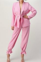 Pink Tie Blazer And Pants Set - 34 Pink Two Piece Set