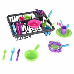 Freesa Children's Play House Simulation Kitchen Toy Plastic Cutlery Set Pretend To Cook A Role-playing Game Washing And Drying Tableware Dish Rack Toys Interactive