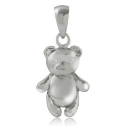 Genuine 100% Guaranteed Natural Diamond And Genuine Solid 925 Sterling Silver Teddy Bear Pendant