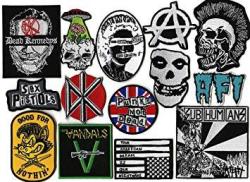 14 PC Punks Not Dead Patch Set Dead Kennedys Misfits The Vandals Anarchy Afi Subhumanz Metal Skull Small Embroidered Band Patches - By Nixon Thread Co.