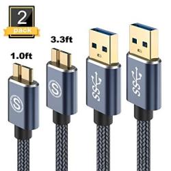 Galaxy S5 NOTE 3 Charger Cable 2PACK 1FT 3.3FT Sweguard USB 3.0 Micro B Cable Nylon Braided Charging Cord For Samsung Note tab Pro 12.2 Toshiba Seagate