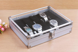Aluminium 10 Slots Watch Storage Case Bracelet Organiser Display Box Holders Glass Top