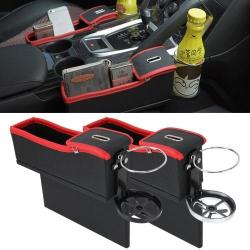 2 Pcs Car Seat Crevice Storage Box With Interval Cup Drink Holder Organizer Auto Gap Pocket Stowi...