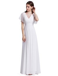 Ever-pretty Womens Empire Waist V Neck Semi Formal Evening Dress 18 Us White