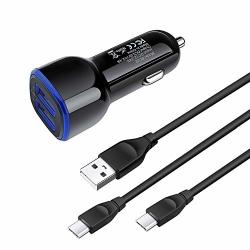 Dual USB Car Charger Adapter Amtobo 2PACK 6.6FT Type C Charging Cable With USB Car Adapter Compatible With Samsung Galaxy NOTE10+ 10 9 S10E A50 A20 LG G6 S10 S10+ S9 S9+ A10E A70 A80 Dark Black