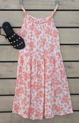 Girls Strappy Floral Dress - Peach - Peach 4-5 Years