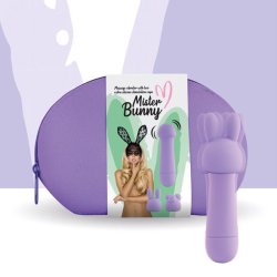 Feelztoys Mister Bunny MINI Massage Wand Vibrator & Stimulation Caps - Purple