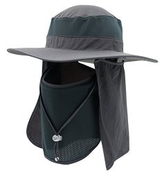 Home Prefer Men's Sun Hat Mesh Bucket Hat Detachable Neck Face Flap Hat Boonie Hat Charcoal