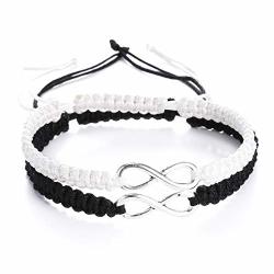 Snowlin Engraving Handmade Matching Couples Rope Key And Lock Braided Bracelet His And Hers Bracelets For Lover Infinity Black+white