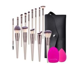 Makeup Brushes - 14 Piece Make-up Brush Set With Sponge Cleaner And Bag