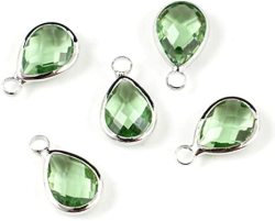10PCS August Peridot Green Birthstone Charms 16X9MM Teardrop Briolette Crystal Beads Silver Plated Brass For Jewelry Craft Making CCP17-8