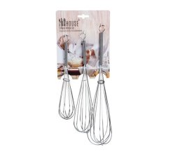 Chrome Plated Egg Whisk Set 20CM 25CM And 30CM - 3 Pieces Per Pack