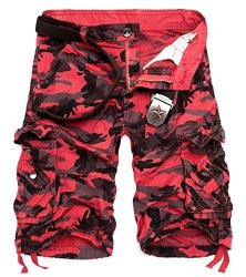 Aoyog Men's Camo Cargo Shorts Cotton Red Camo 956 34