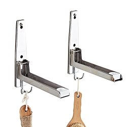 Echaprey 2PCS Stainless Steel Extendable Foldable Double Microwave Oven Wall Mount Bracket Shelf Rack Stand For Microwave Ovens With Hooks