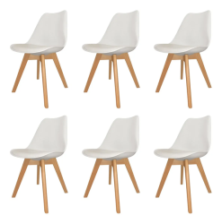 Padded Seat Wooden Leg Dining Chairs - Pack Of Six - White Colour
