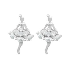 Silver - Cubic Zirconia Ballerina Stud Earrings